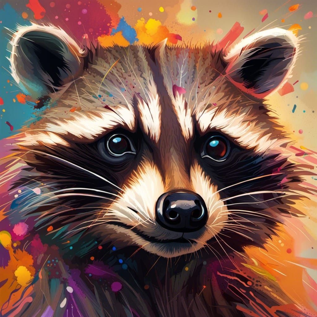 Glowing Raccoon in Splash Art Style
