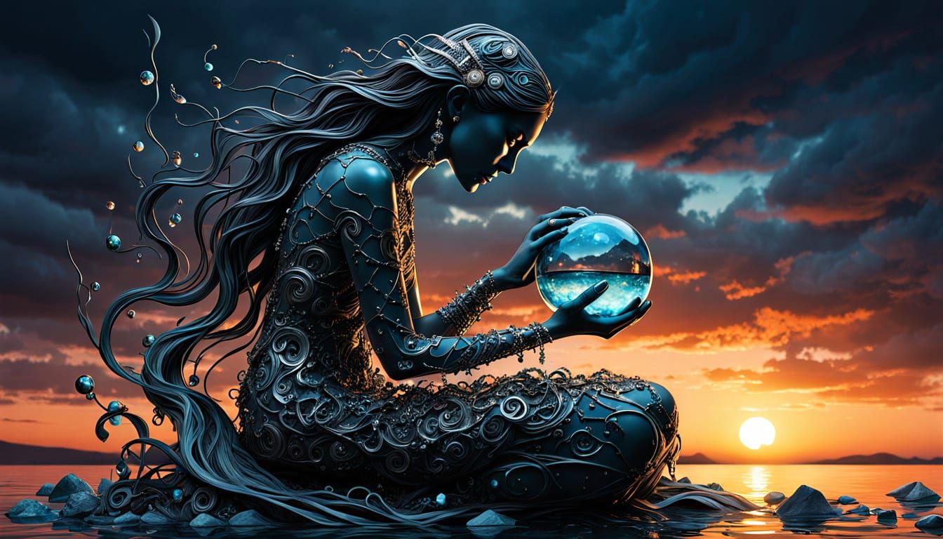 Surreal Fragmented Sculpture of Woman at Sunset