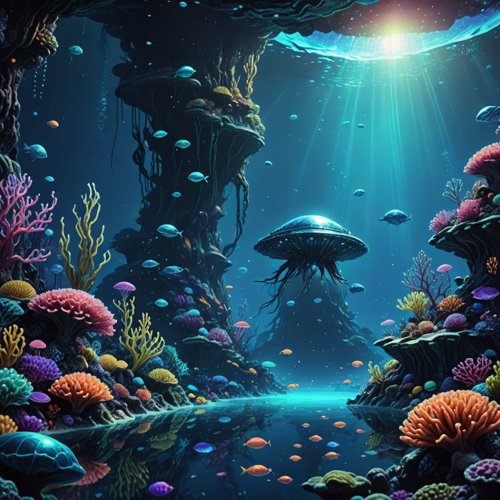 Alien Underwater with Bioluminescence in Digital Art