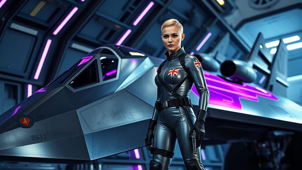 Futuristic Viper Pilot in Hangar Bay