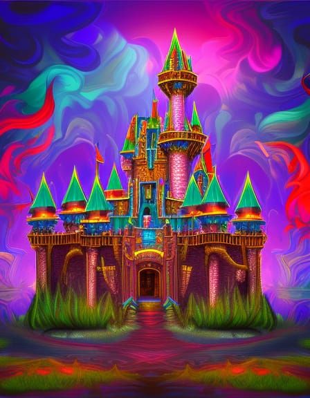 Psychedelic Fantasy Castle in Splash Art Style
