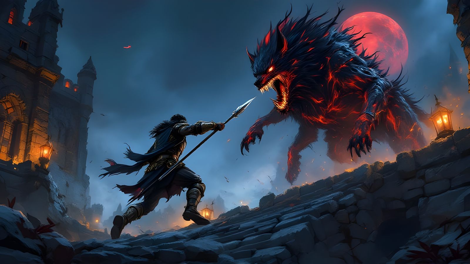 Dark Knight Faces Fearsome Canine Hellbeast in Epic Nighttim...