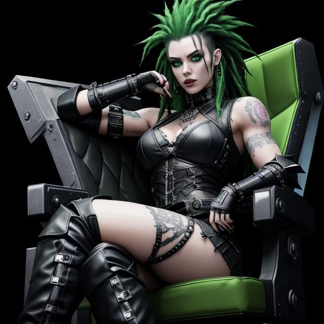 Goth Girl in Cyberpunk Armor Flexing Arm