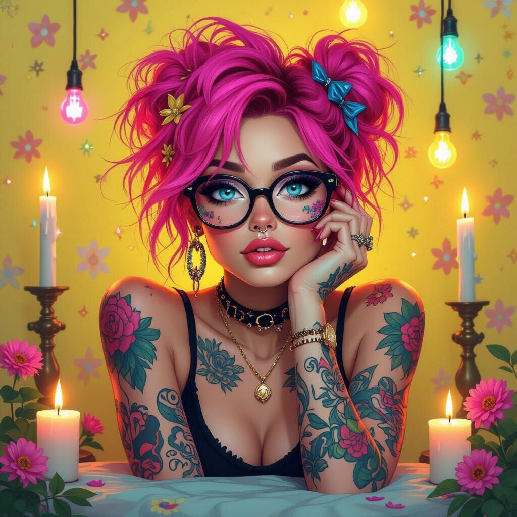 Sassy Neon Lady: Digital Oil Painting Portrait