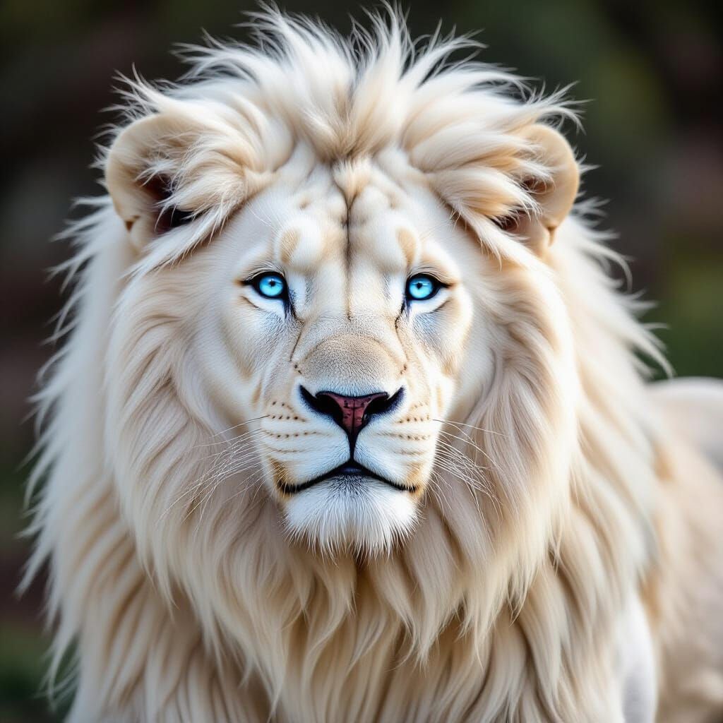 Stunning White Lion with Blue Eyes Portrait