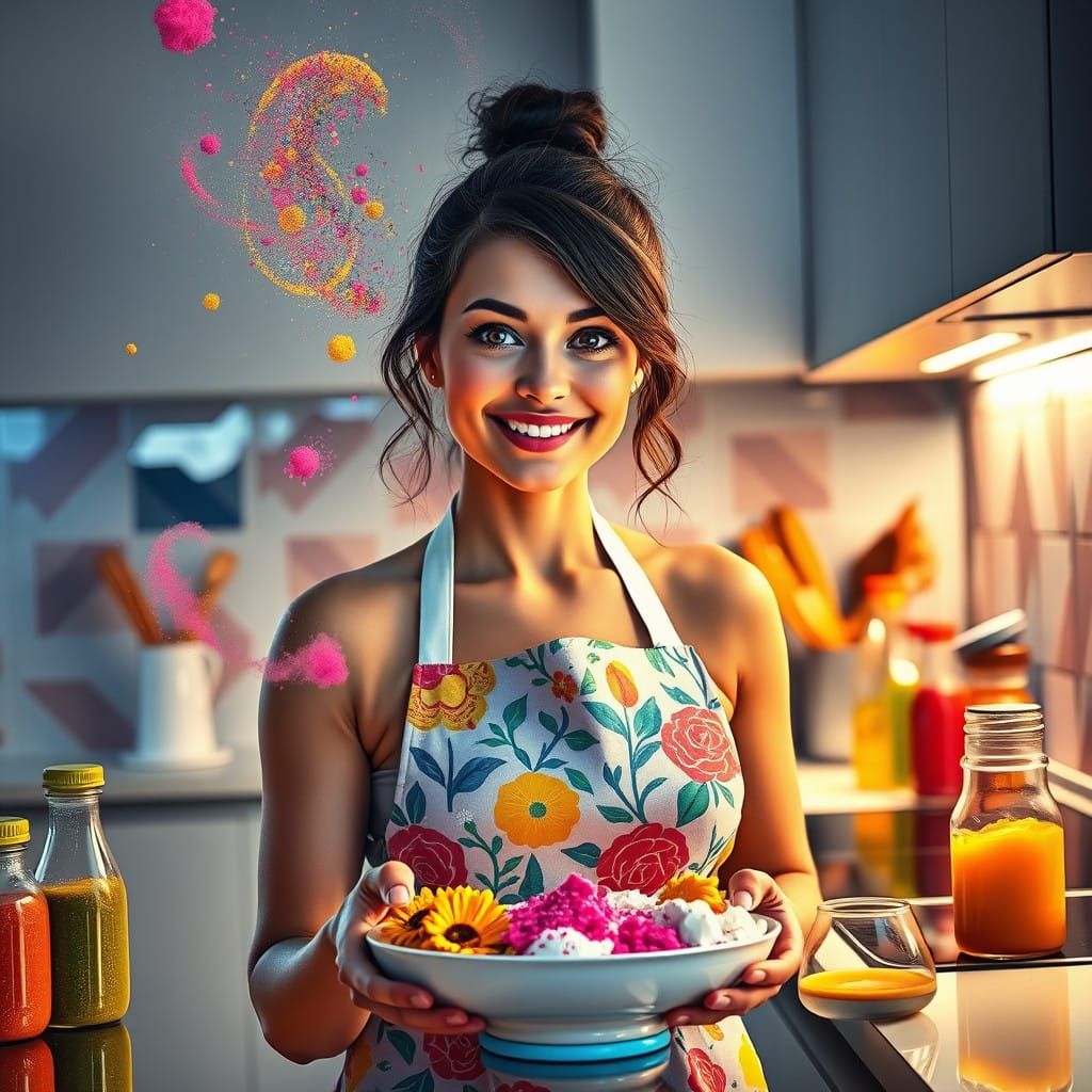Woman in Whimsical Kitchen Prepares Breakfast