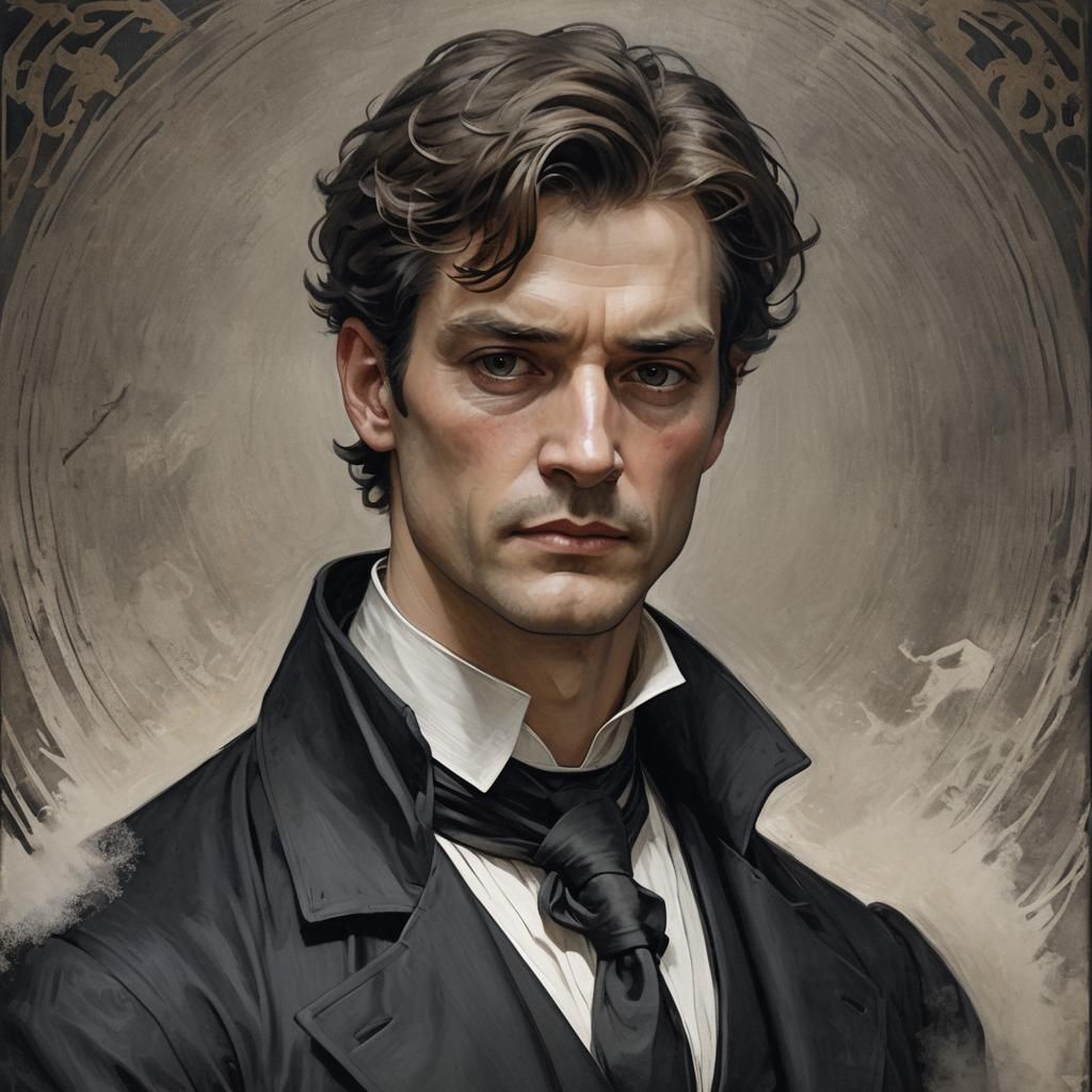 Elegant Portrait of Young Professor in Mucha Style