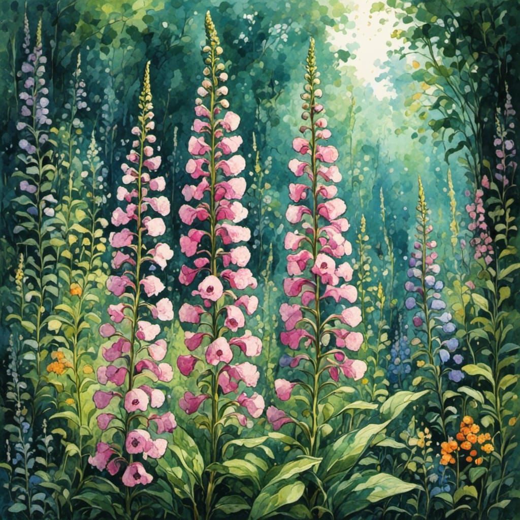 Foxglove Botanical Print in Anime Style
