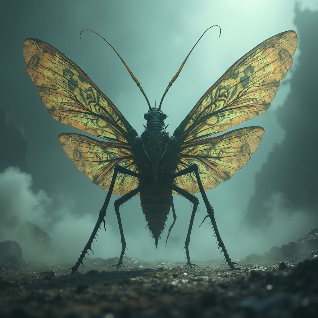 Ethereal Alien Raptorial Katydid Stands Against Heaven's Lim...