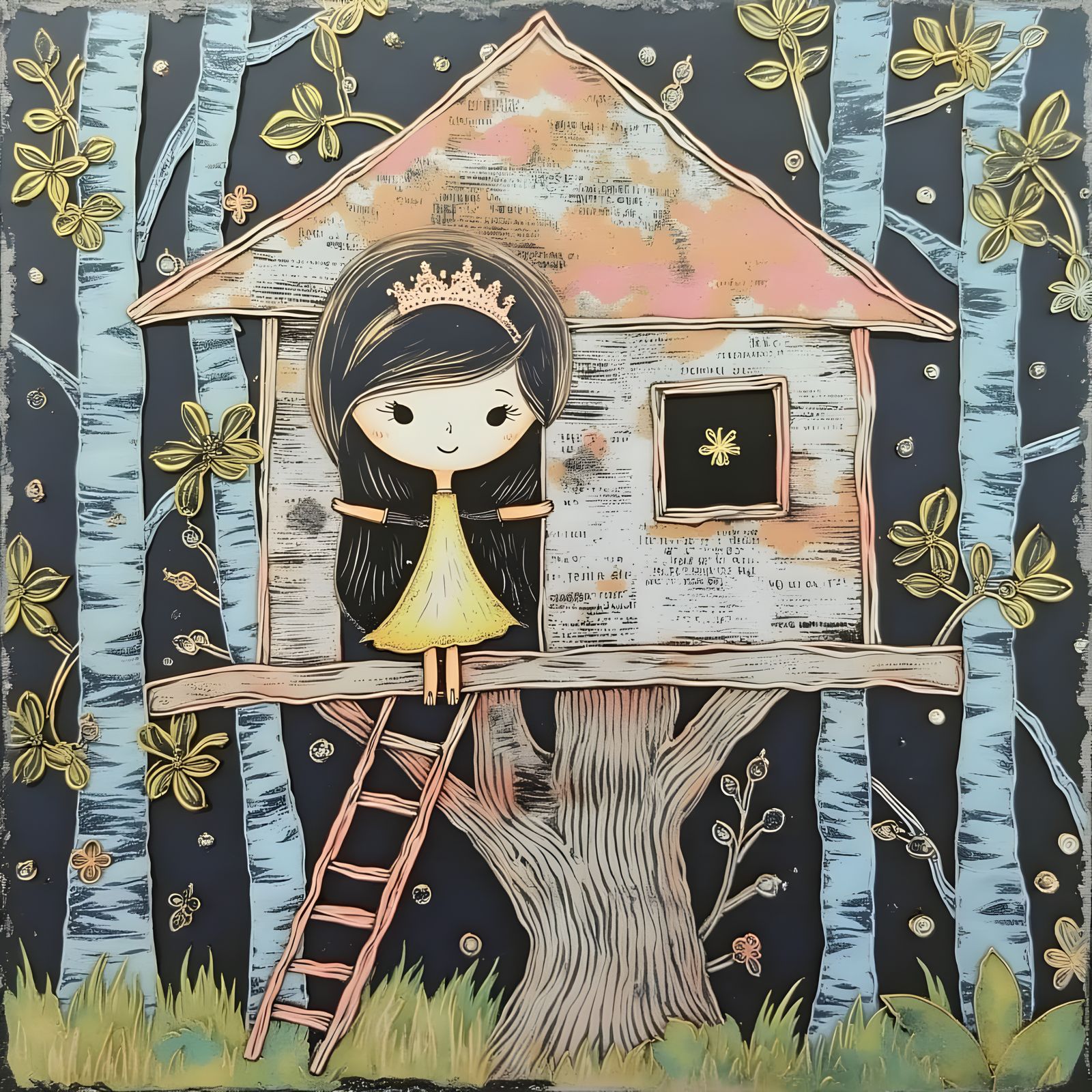 Leafy Crown Princess in Forest Collage