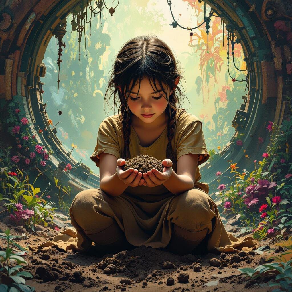 Girl Holds Earth in Fantastical Matte Painting