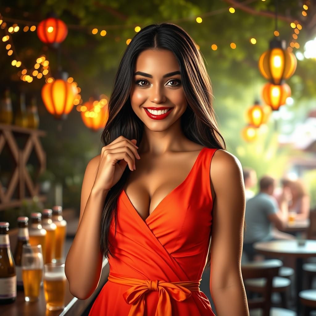 Confident Bartender in Magical Beer Garden, Fantasy Art