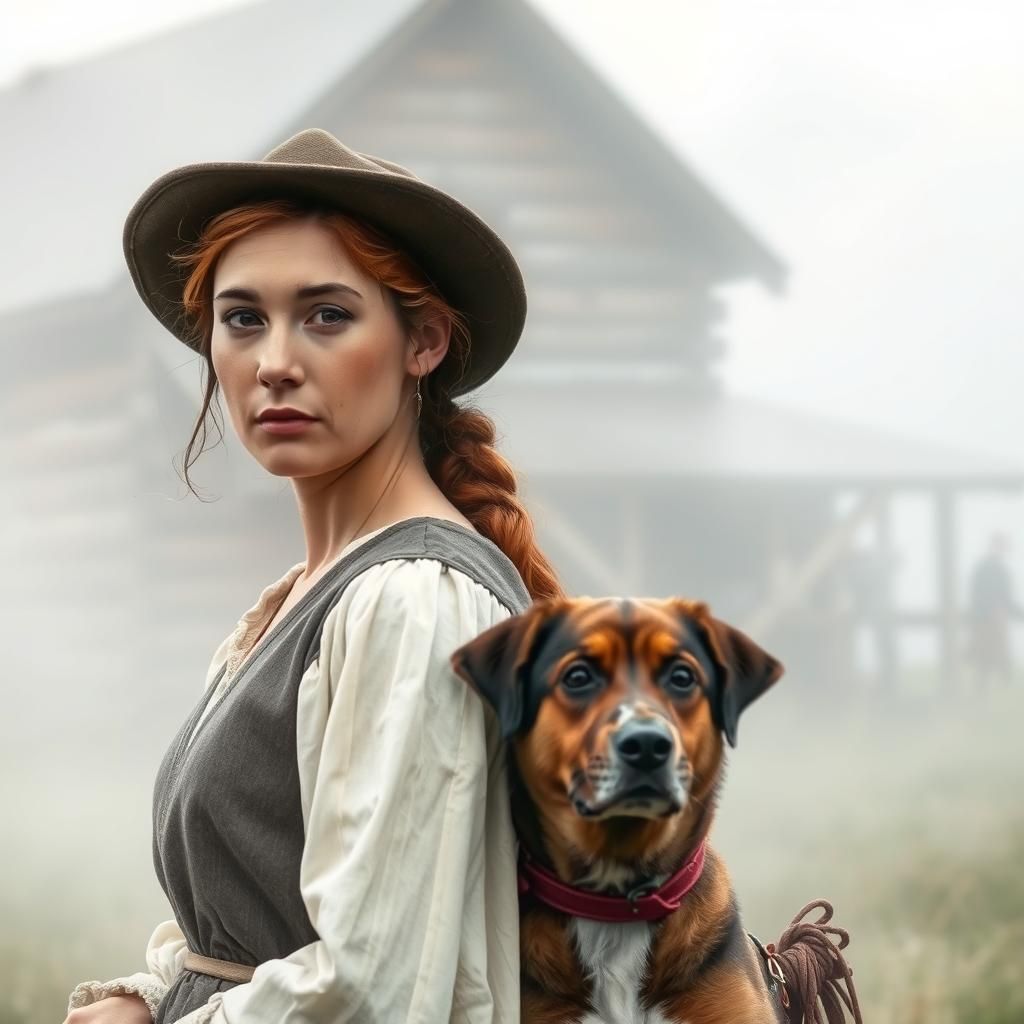 Puritan Settlers in Misty Landscape Watercolor