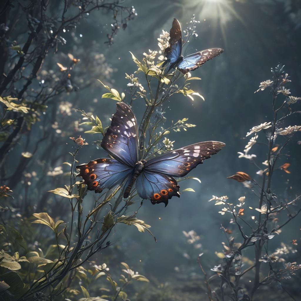 Ethereal Butterfly of Moonbeams and Mist in 3D