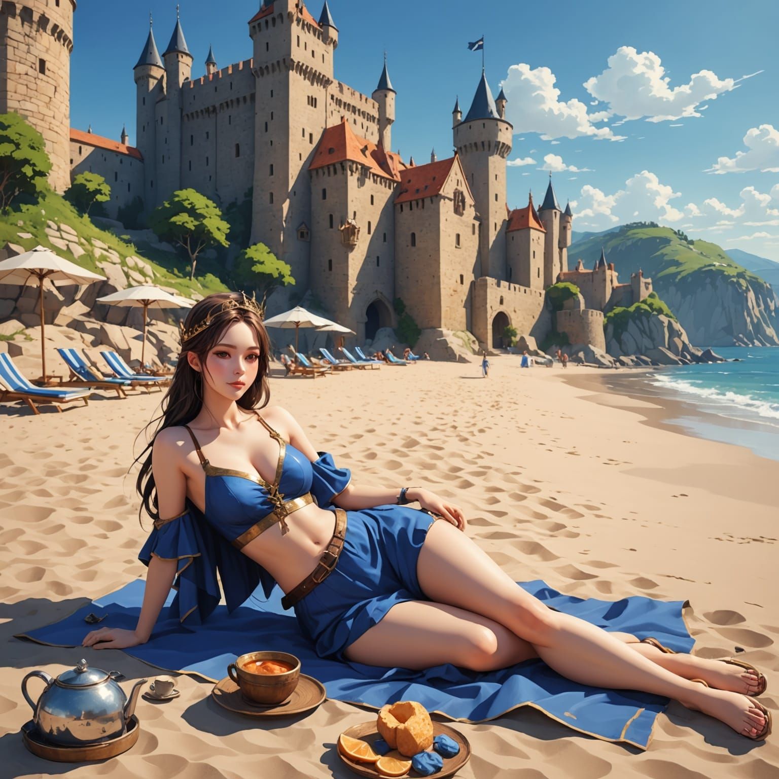 Beach and Castle: Detailed 3D Anime Art