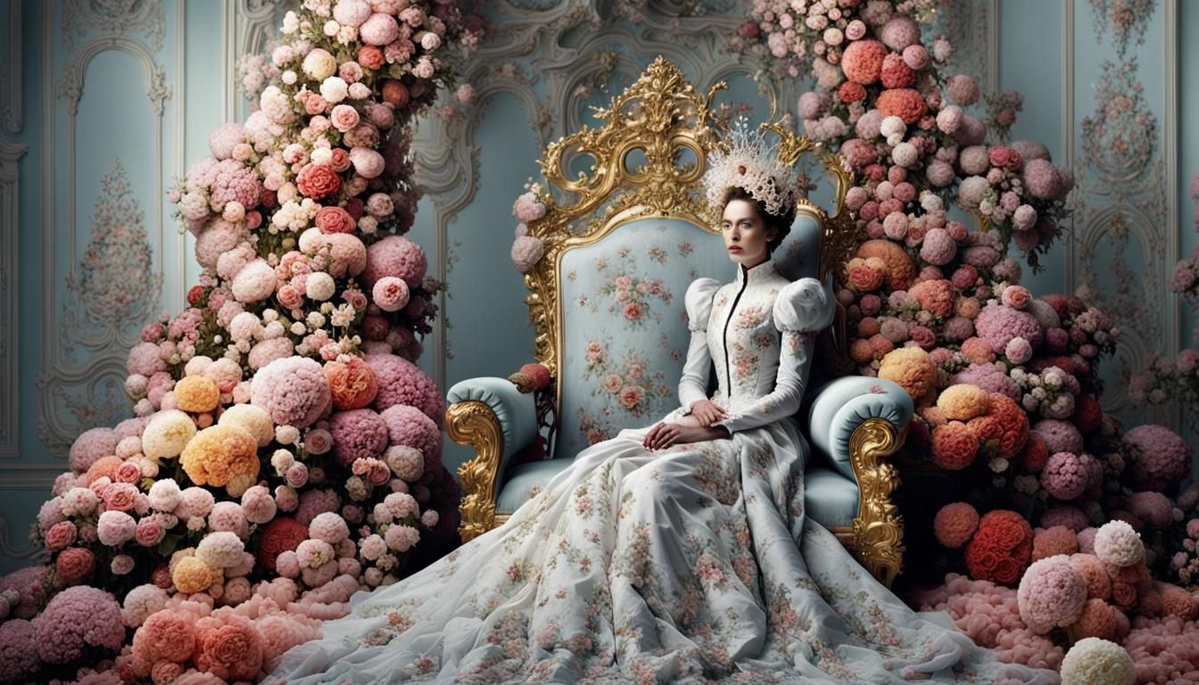 Woman on Flower Throne in Rococo Style