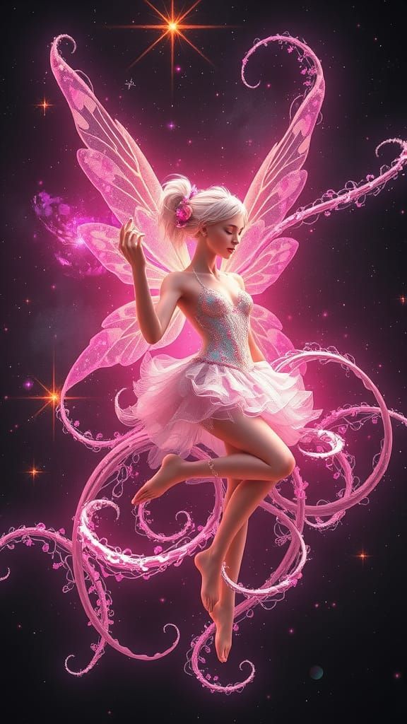 A dazzling sparkling glistening lucent fulgent illuminated luminescent lustrous shiny cosmic Abysal pink neon glowing fa...