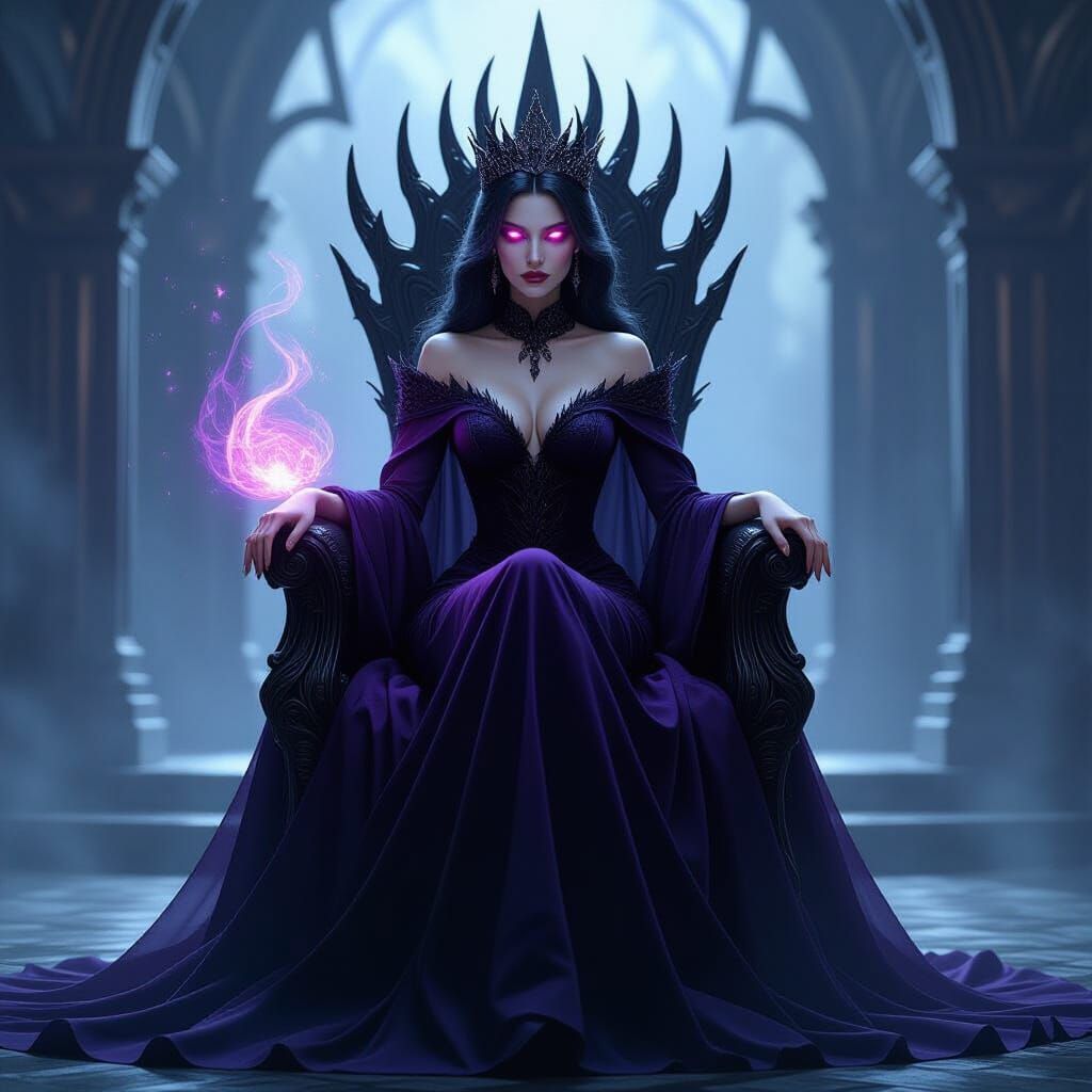 Dark Queen on Obsidian Throne, Gothic Fantasy Portrait