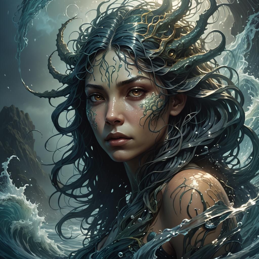 Eerie Water Monster Portrait in Dark Fantasy Style