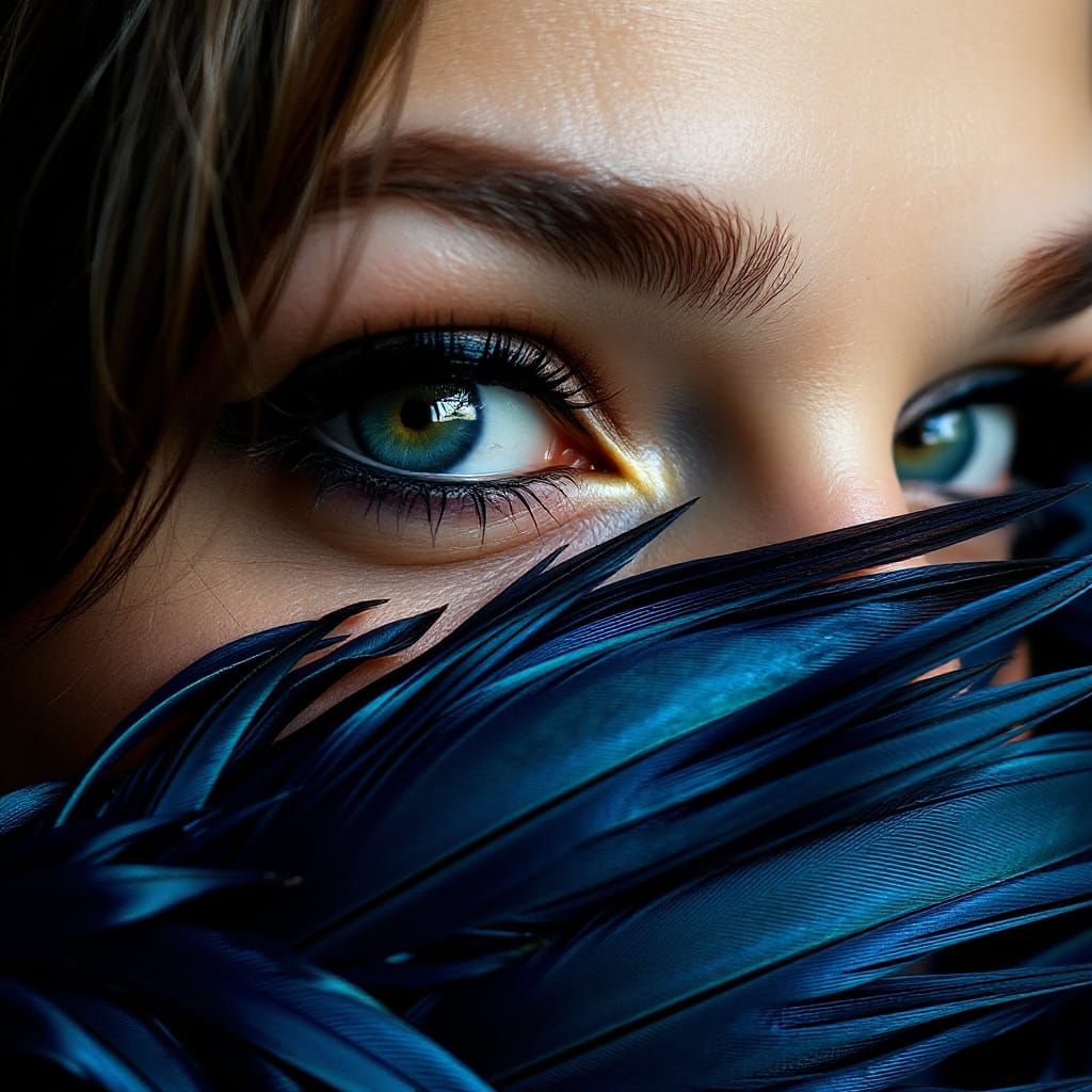 Iridescent Feathered Woman in Art Deco Style