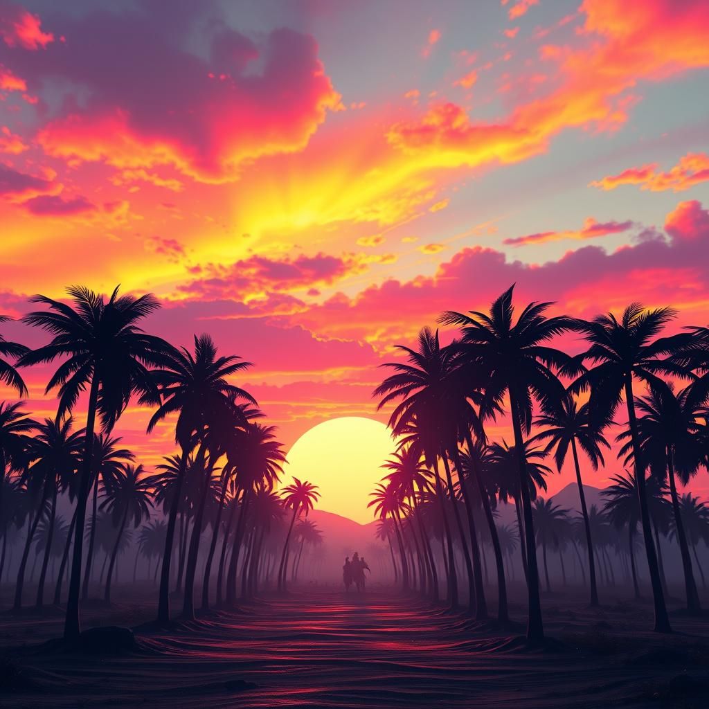 Alien Sunset: Palm Trees on a Distant World