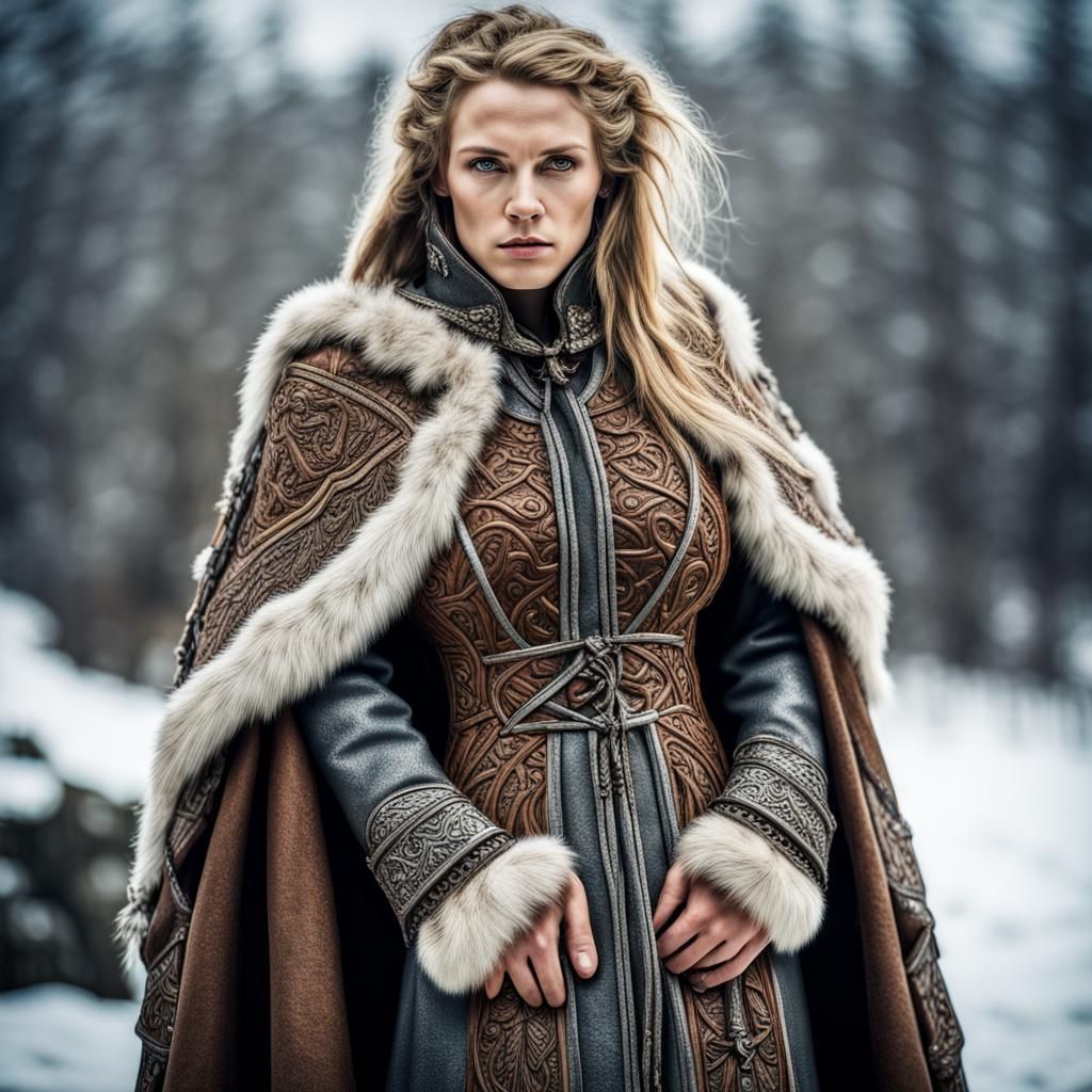 Modern Viking Warrior's Elaborate Winter Coat