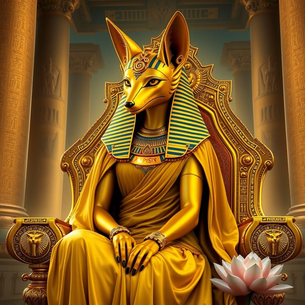 Egyptian Kitsune Goddess in Golden Splendor