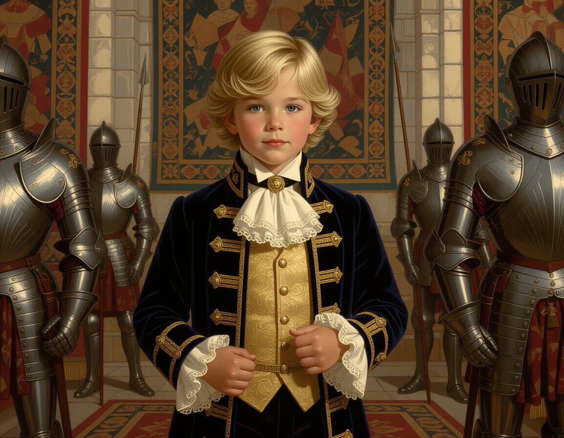 Elegant Boy in Medieval Castle, Nostalgic Art