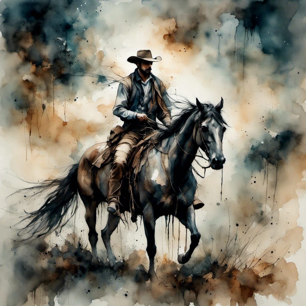 Cowboy and Horse in Western Scenery