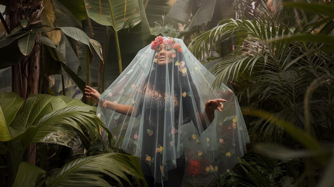 Kitschy Voodoo Lady in Botanical Jungle Design