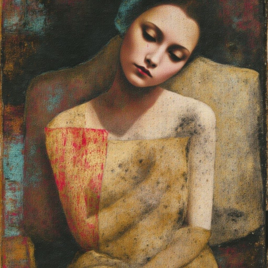 Dada Collage Painting of Anxiety and Fear