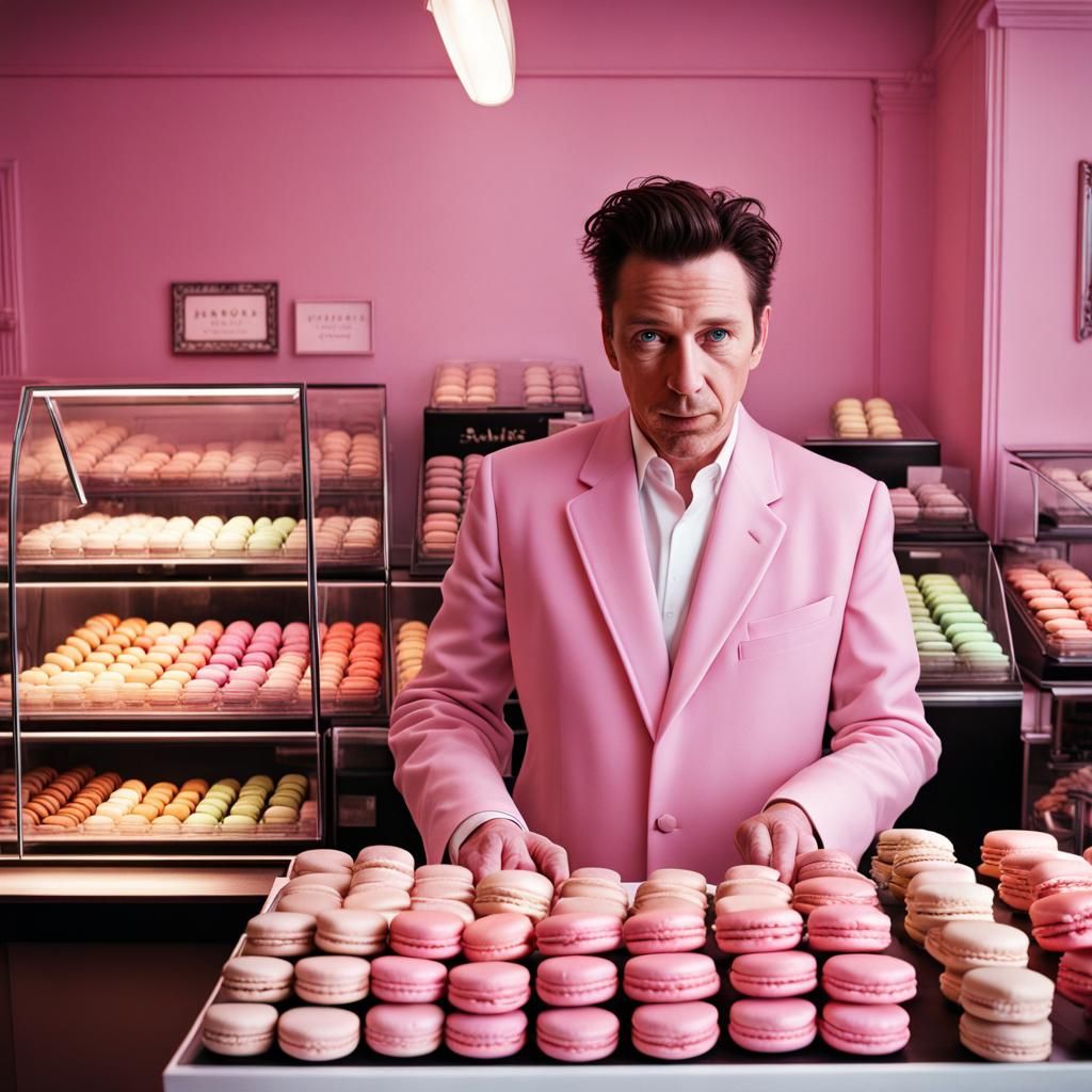 Young Alan Wilder Selling Macarons in Pink Patisserie