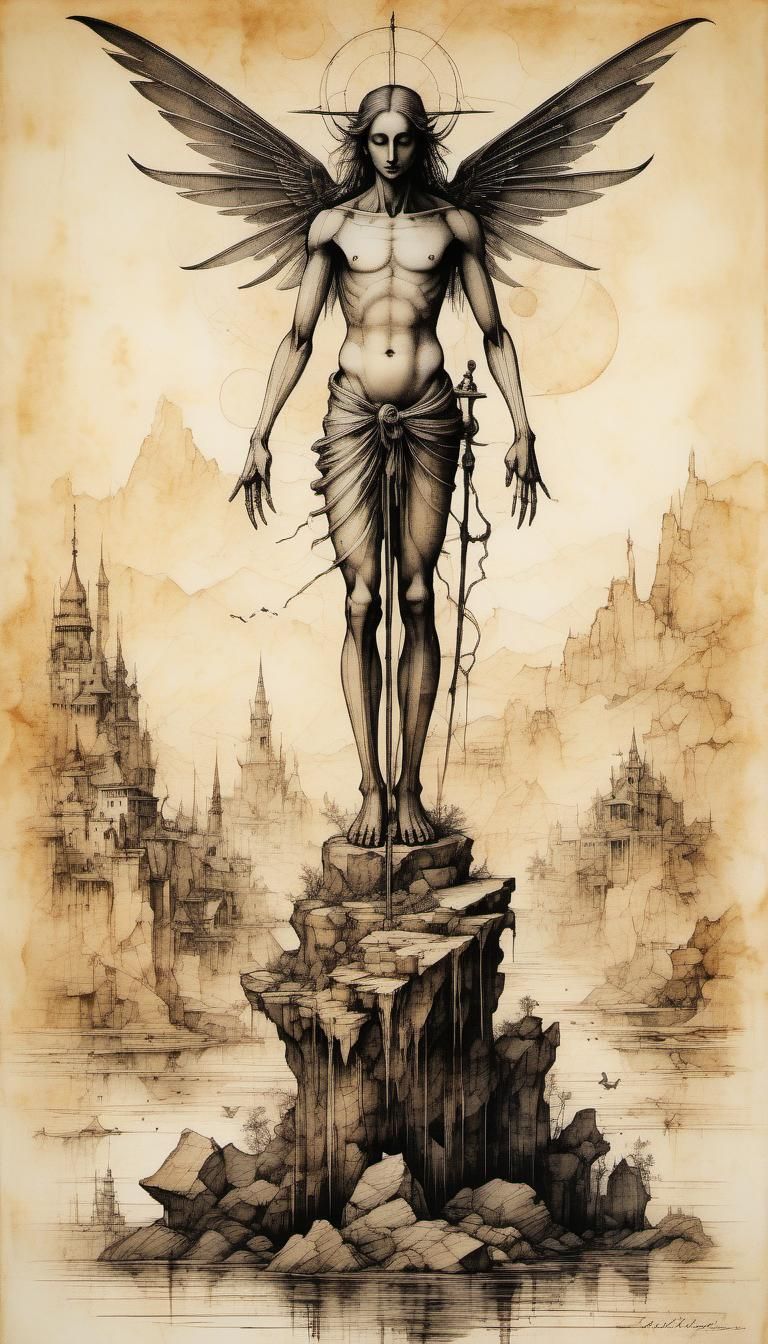 Ancient Papyrus Drawing in Da Vinci Style