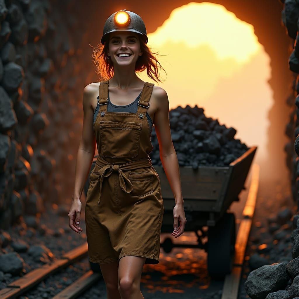 Emma Watson as Happy Coal Miner at Sunrise
