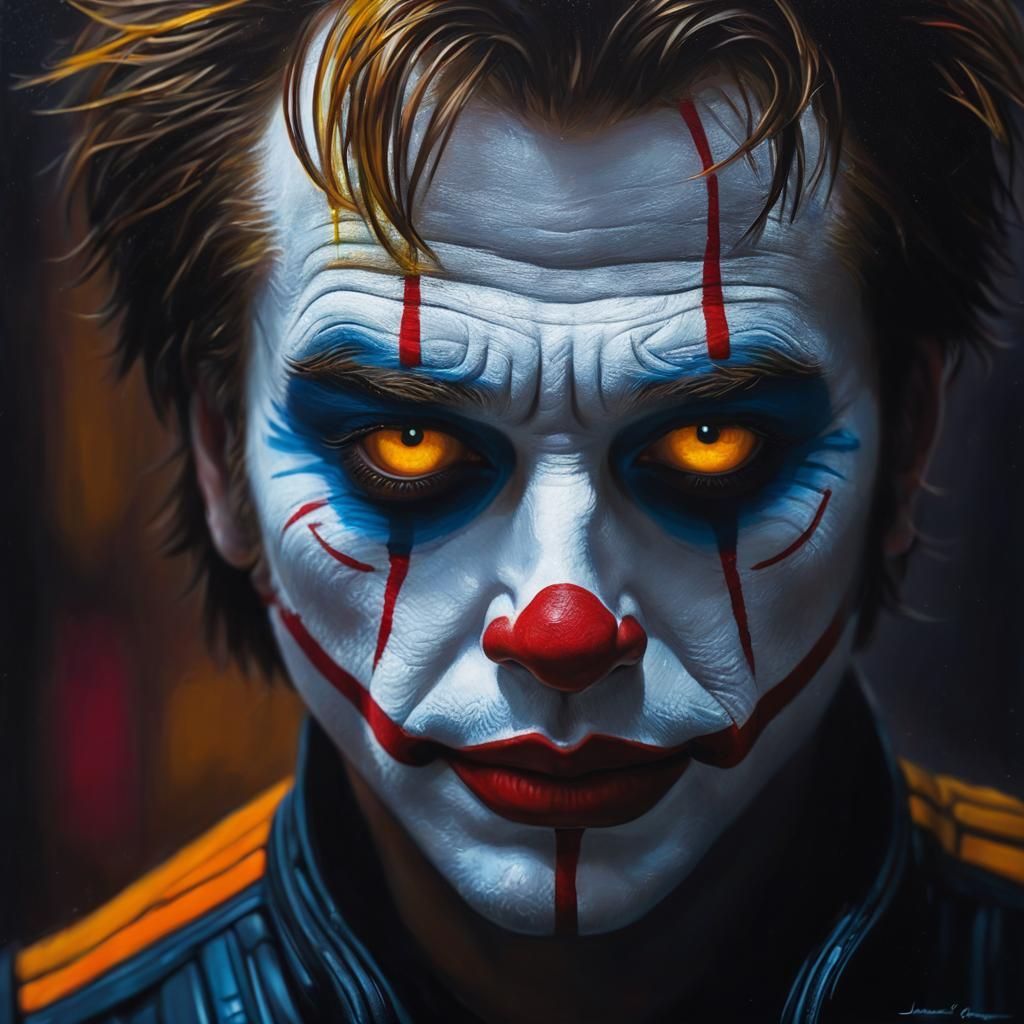 Hyperrealistic Clown in Textured Oil Paint