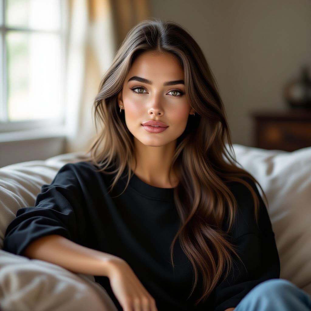 Young Woman with Soft Features in Cinematic Style