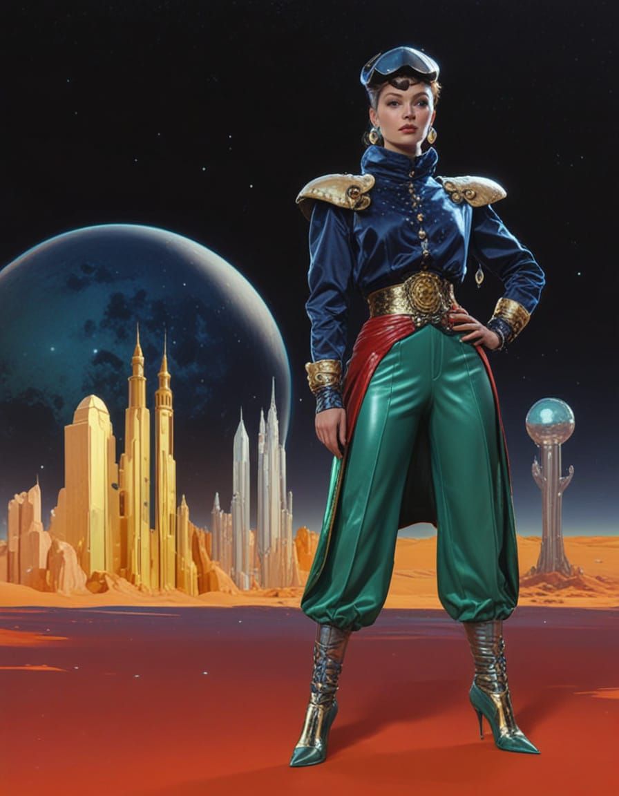 Glamour Woman on Alien Planet in Atompunk Style