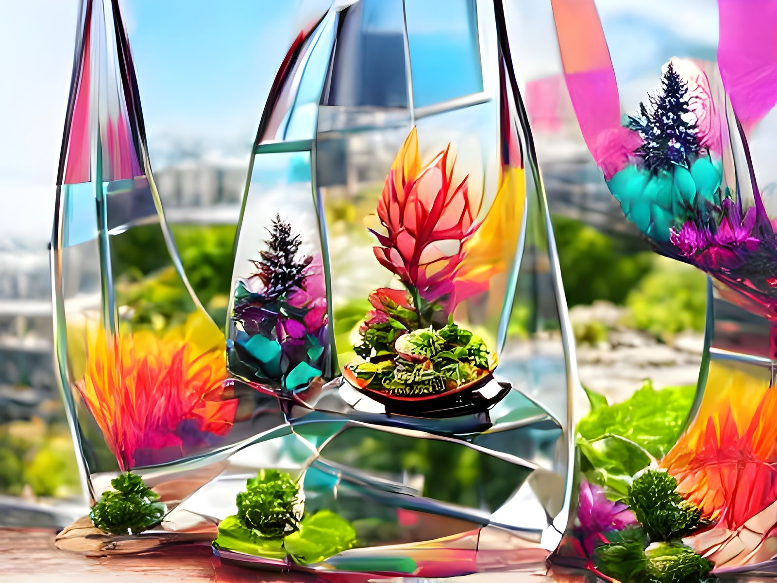 Colorful Plants in Glass Terrariums