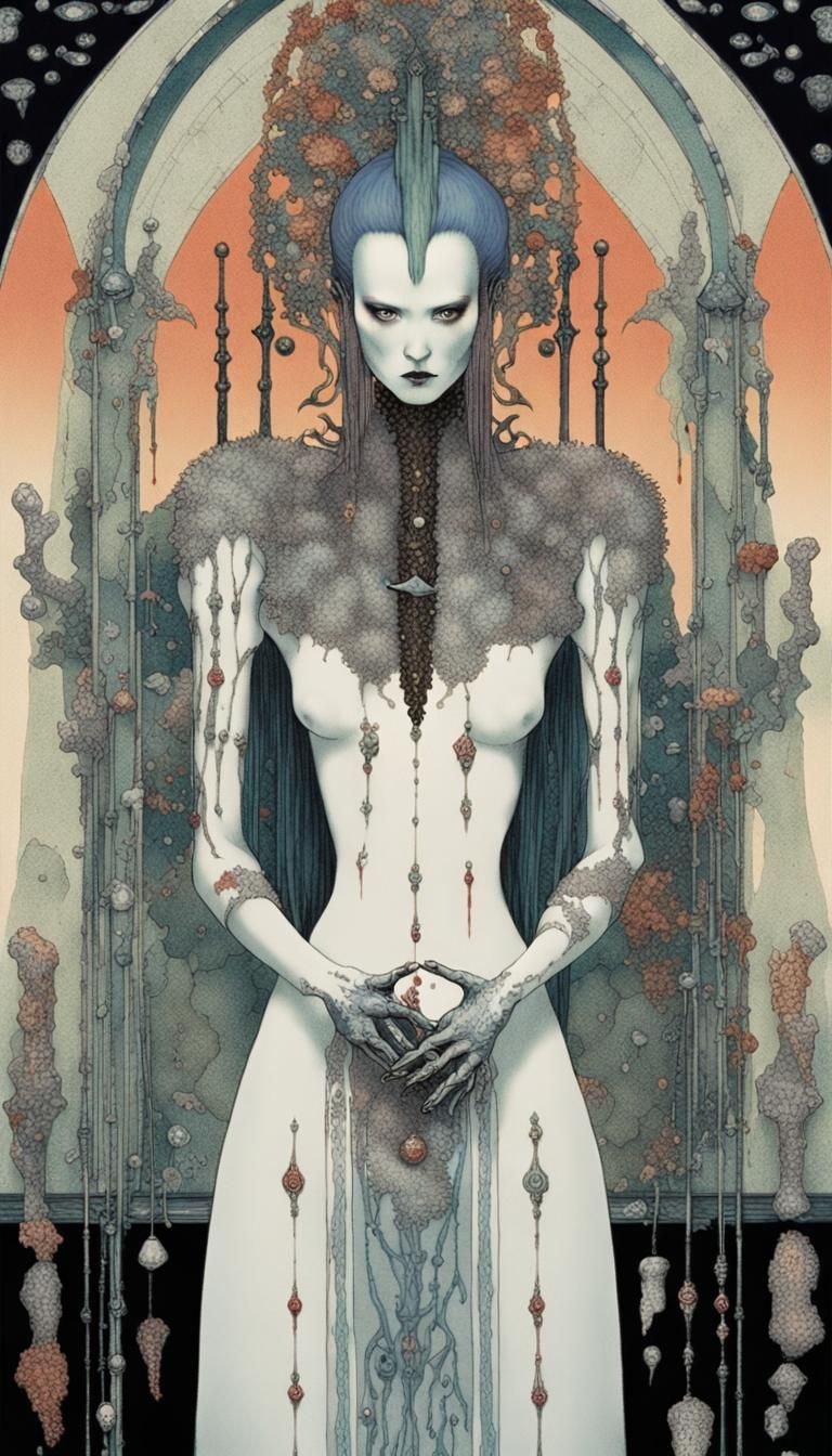 Biopunk Shrine Portrait in Kay Nielsen Style