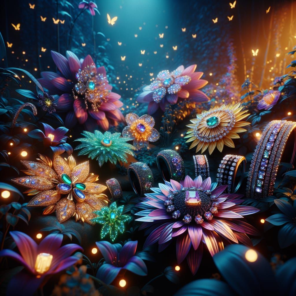 Neon Flower Jewelry in Pixar Animation Style
