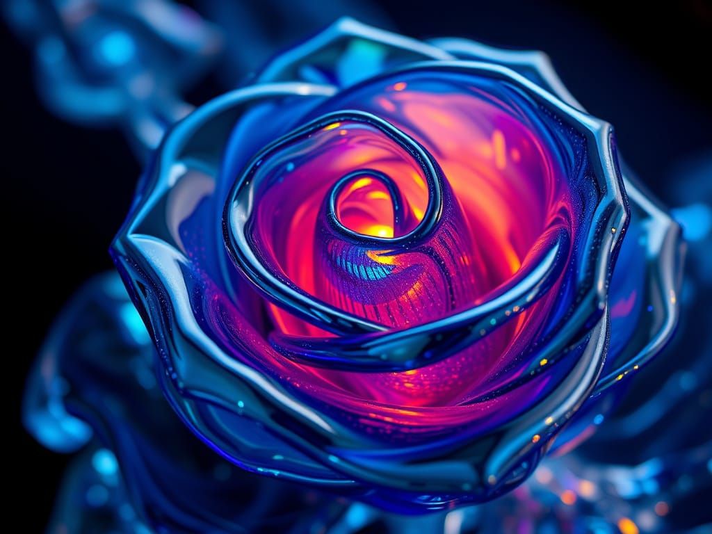 Iridescent Glass Rose Blooms in Vibrant Macro Close-Up