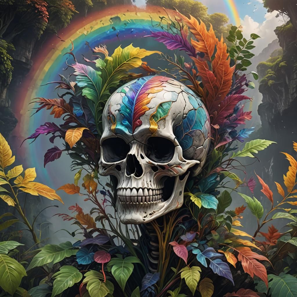 Cobra in Fractal Marble Leaf Against Rainbow