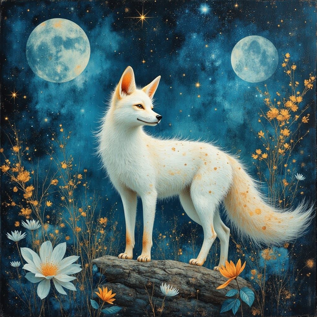 Majestic Fox in Alien Jungle Under Nebula Sky