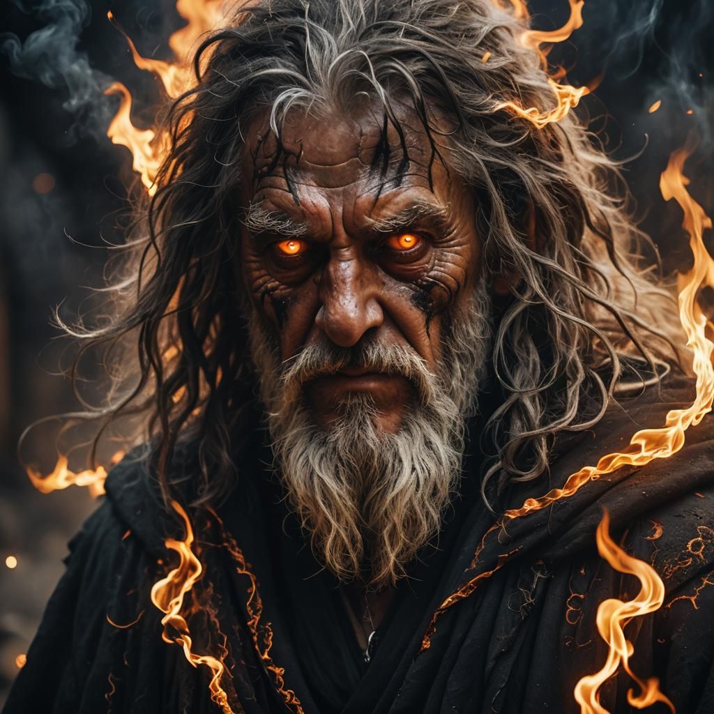 Cinematic Portrait of an Old Fire Druid