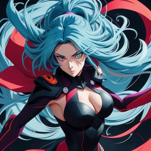 Manga Woman on Rooftop in Vibrant Cel-Shading Style