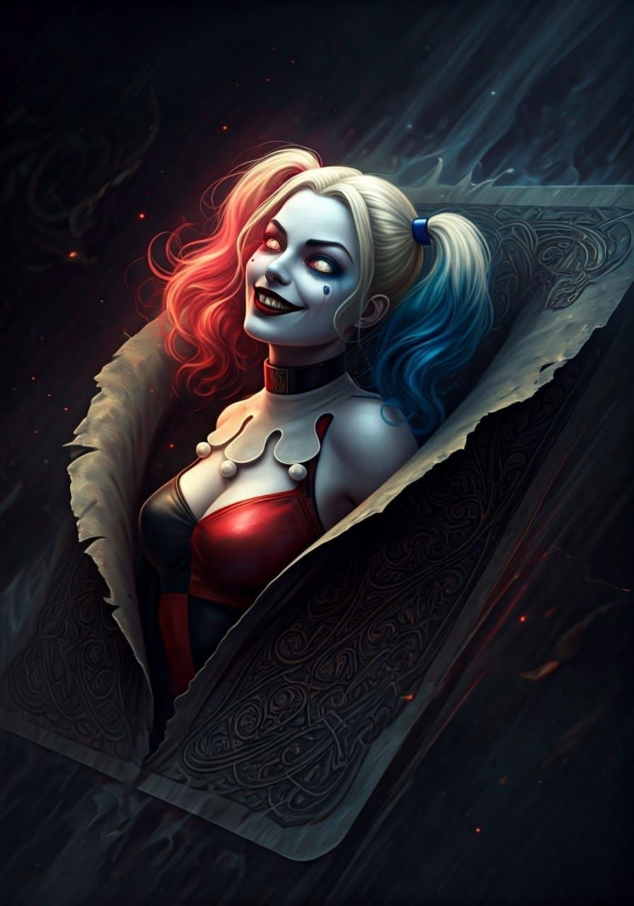 Harley Quinn Emerges from Playing Card, Digital Art