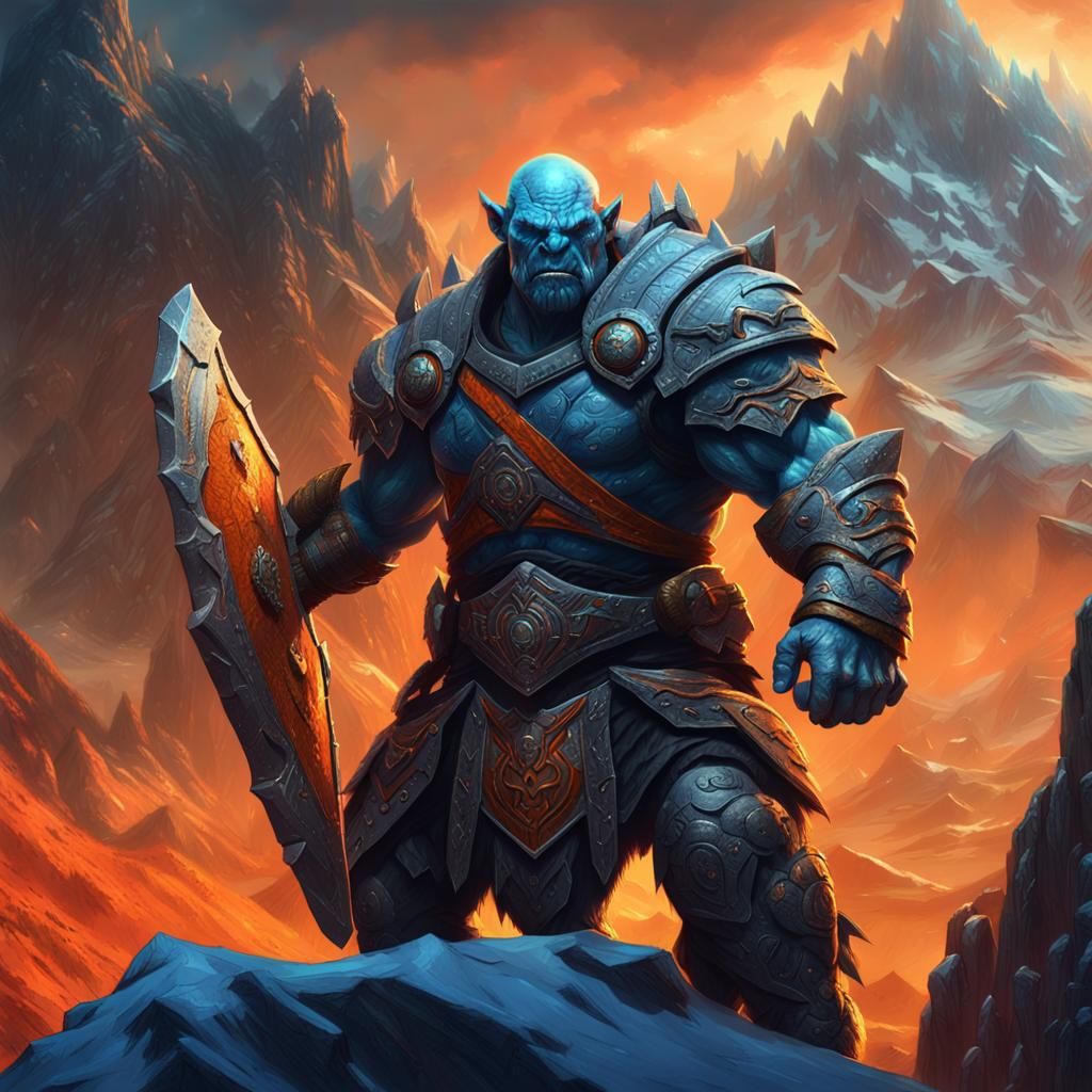 Heroic Orc Warrior in Mystical Mountain Range