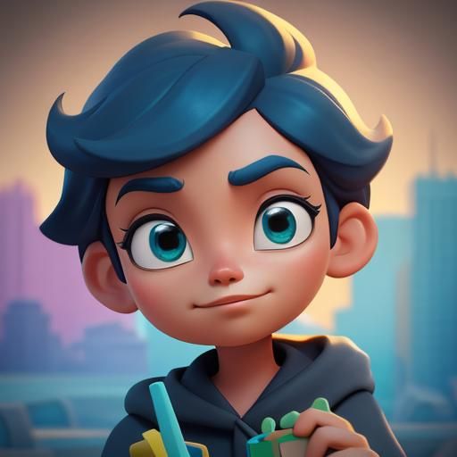 Boy and Sister Selfie in Pixar-Inspired City Square