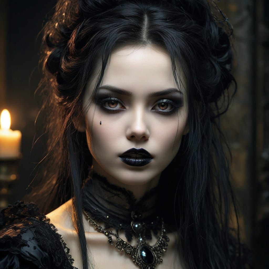 Ethereal Victorian Goth Beauty in Candlelit Splendor