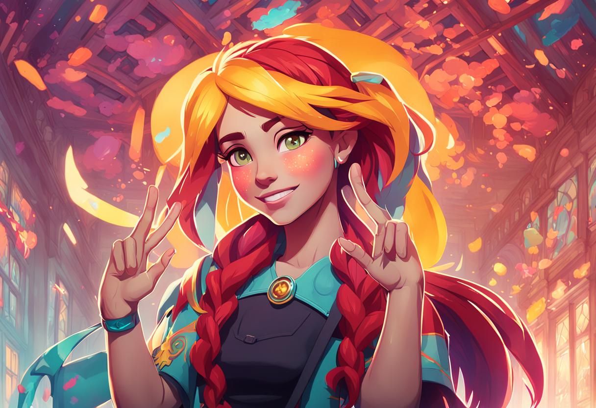 Sunset Shimmer Portrait in Art Nouveau Style